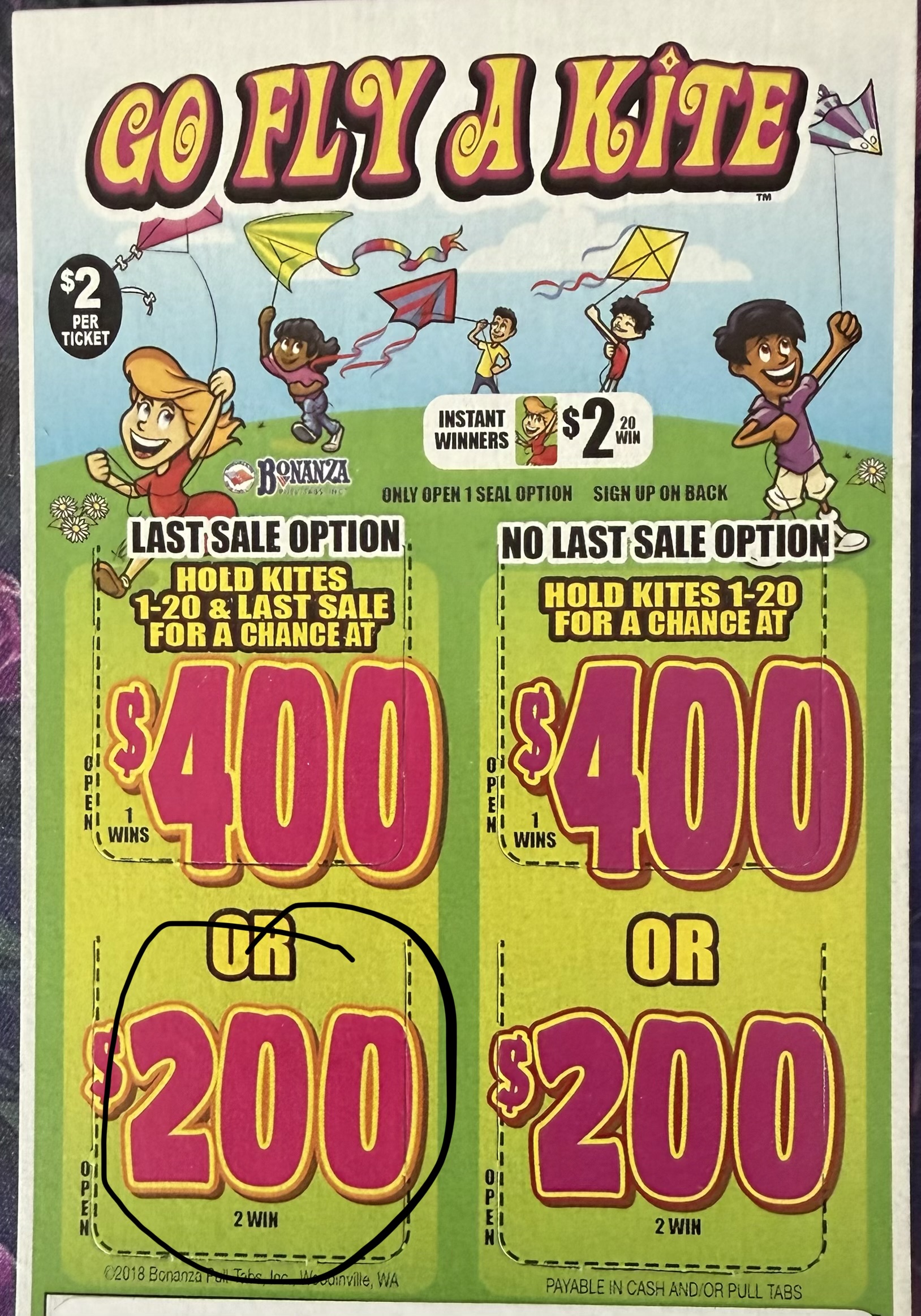 Go Fly A Kite Pull Tabs Game Board