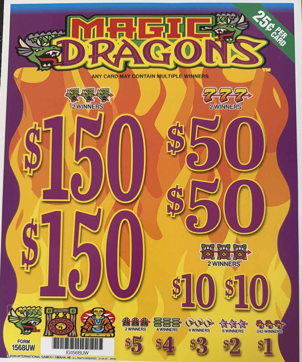 Magic Dragons Pull Tabs Game Board